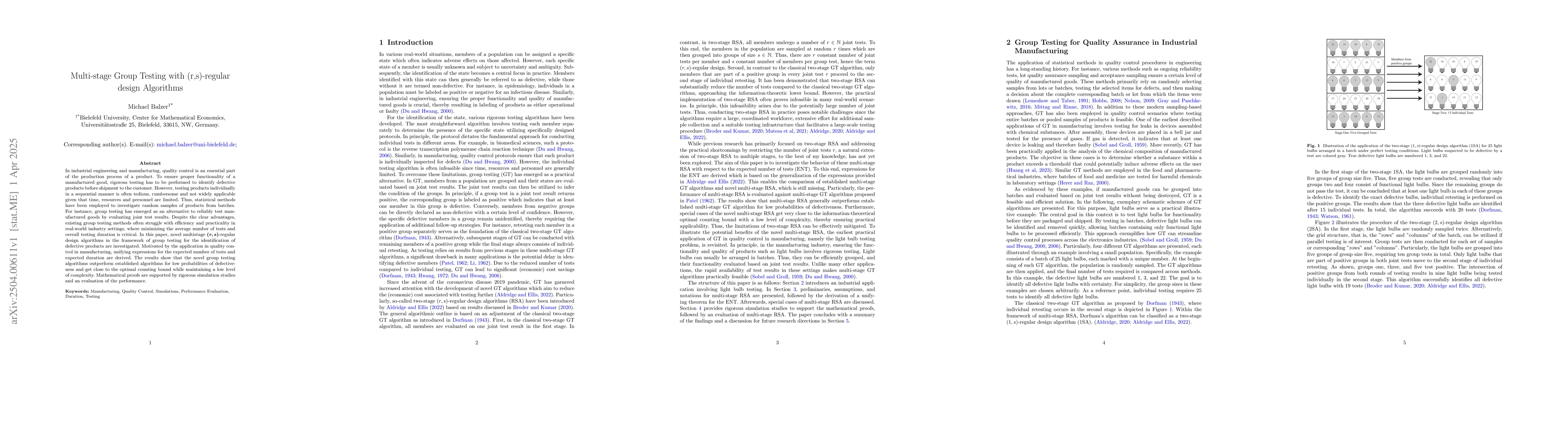 Thumbnail for Multi-stage Group Testing with (r,s)-regular design Algorithms