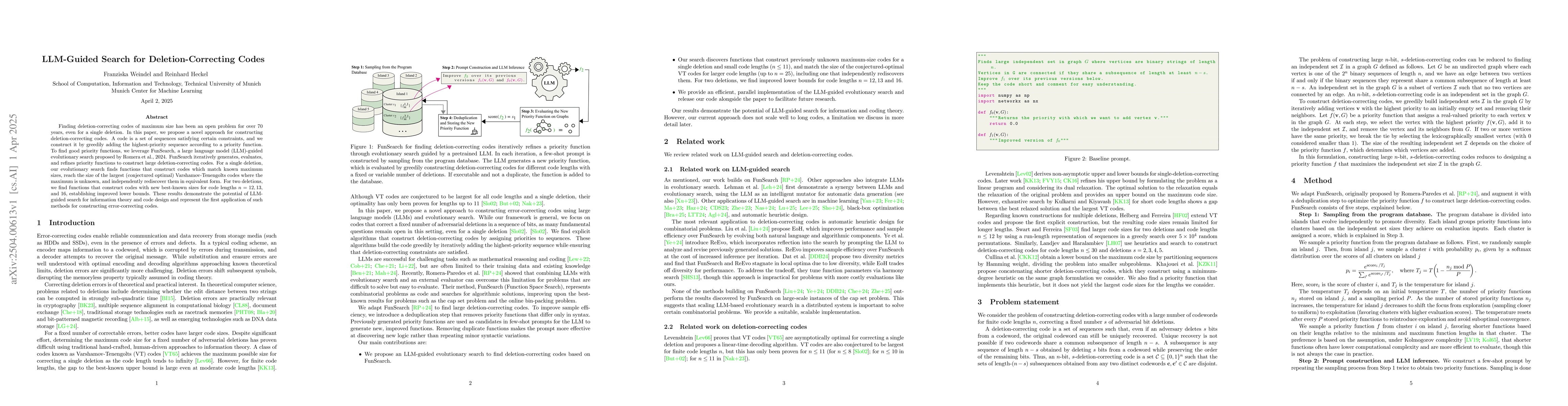 Thumbnail for LLM-Guided Search for Deletion-Correcting Codes