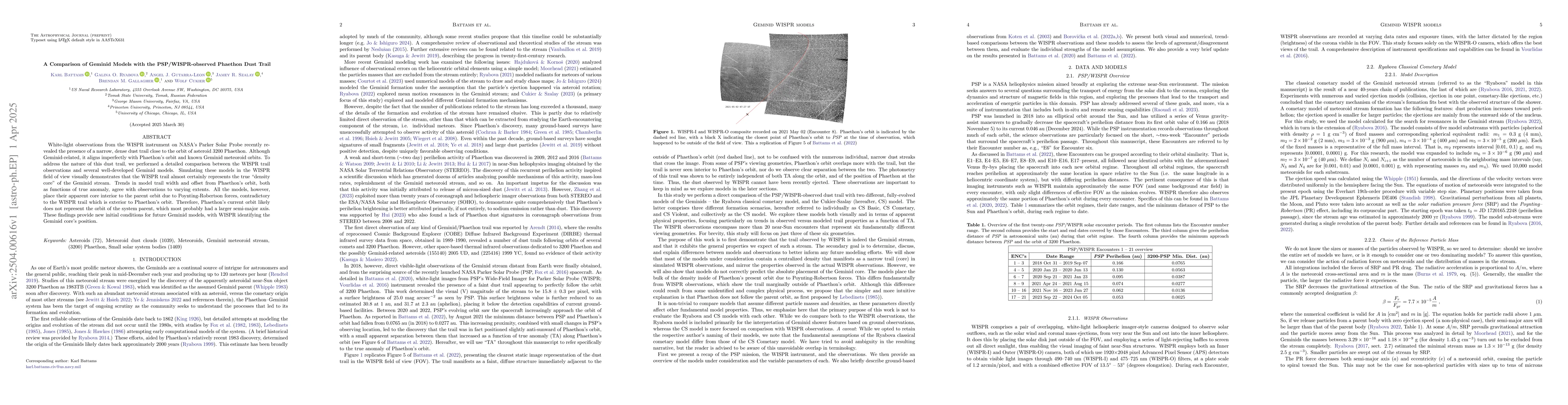 Thumbnail for A Comparison of Geminid Models with the PSP/WISPR-observed Phaethon Dust
  Trail