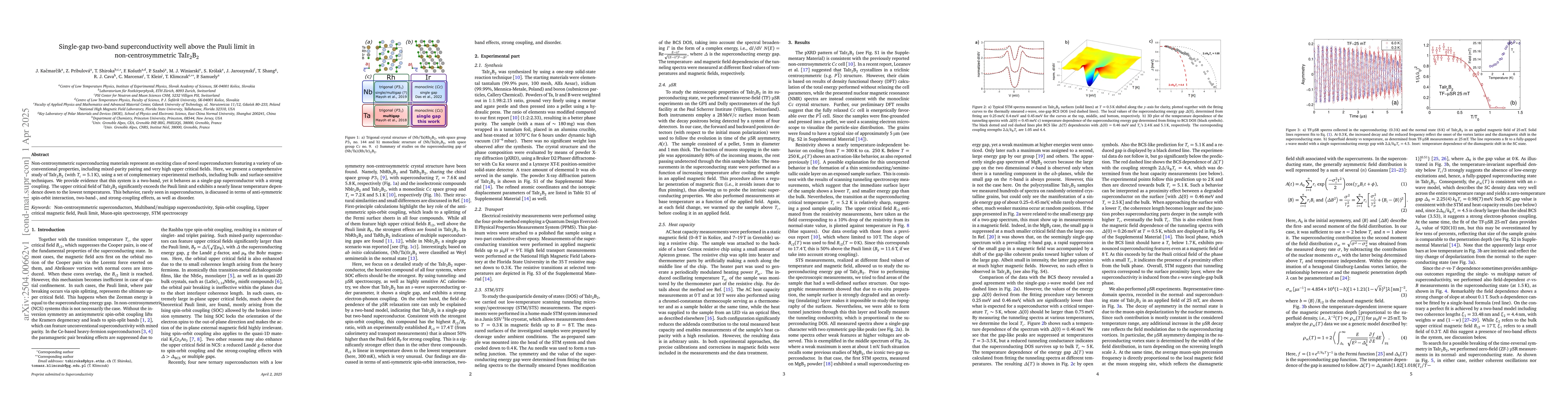 Thumbnail for Single-gap two-band superconductivity well above the Pauli limit in
  non-centrosymmetric TaIr$_2$B$_2$