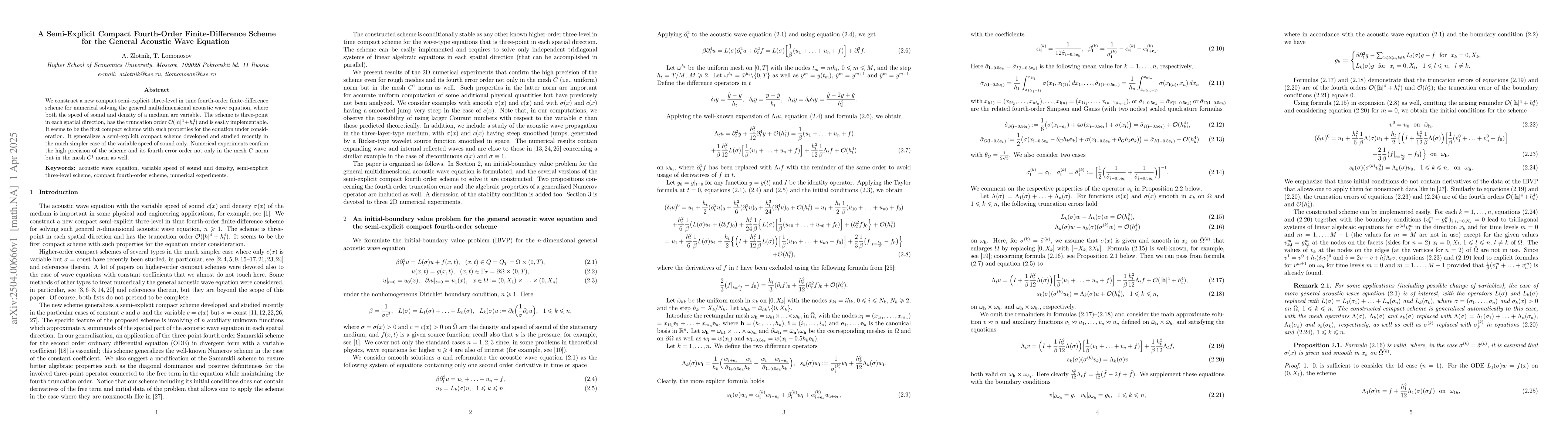Thumbnail for A Semi-Explicit Compact Fourth-Order Finite-Difference Scheme for the
  General Acoustic Wave Equation
