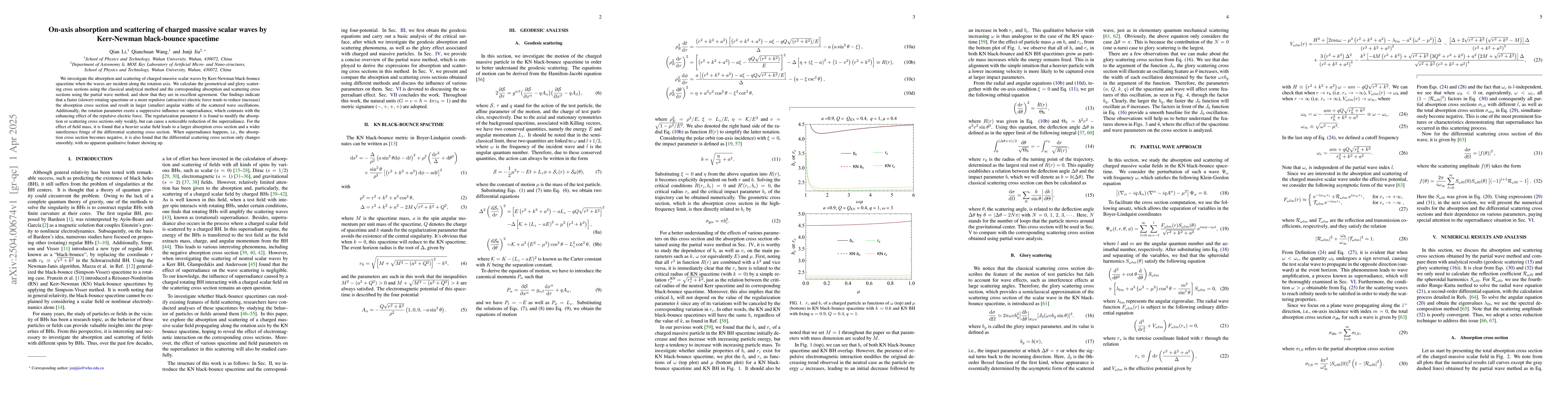 Thumbnail for On-axis absorption and scattering of charged massive scalar waves by
  Kerr-Newman black-bounce spacetime