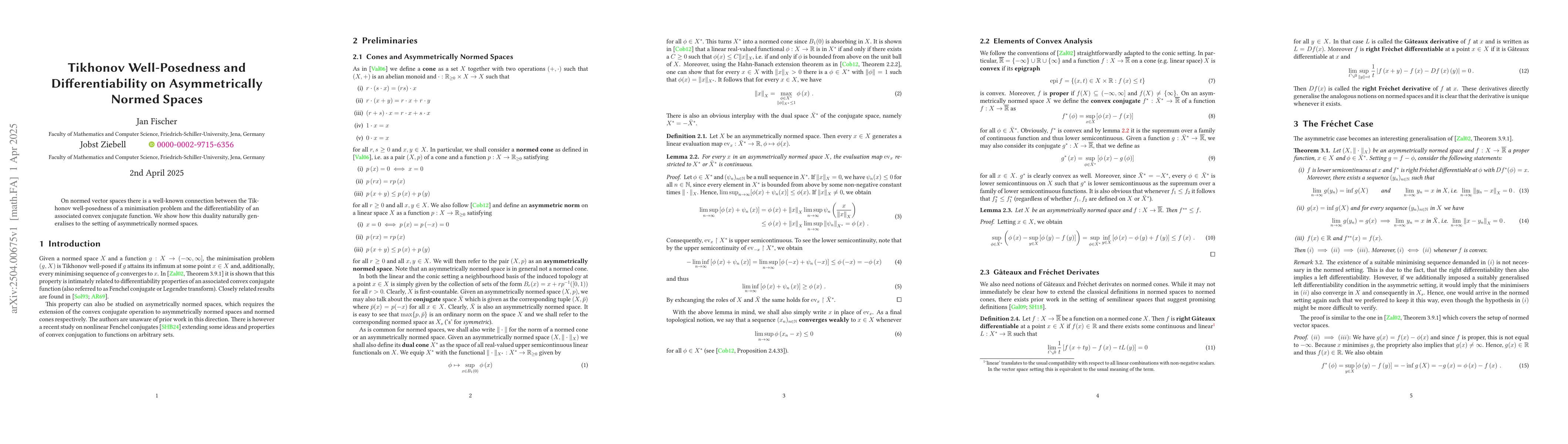 Thumbnail for Tikhonov Well-Posedness and Differentiability on Asymmetrically Normed
  Spaces