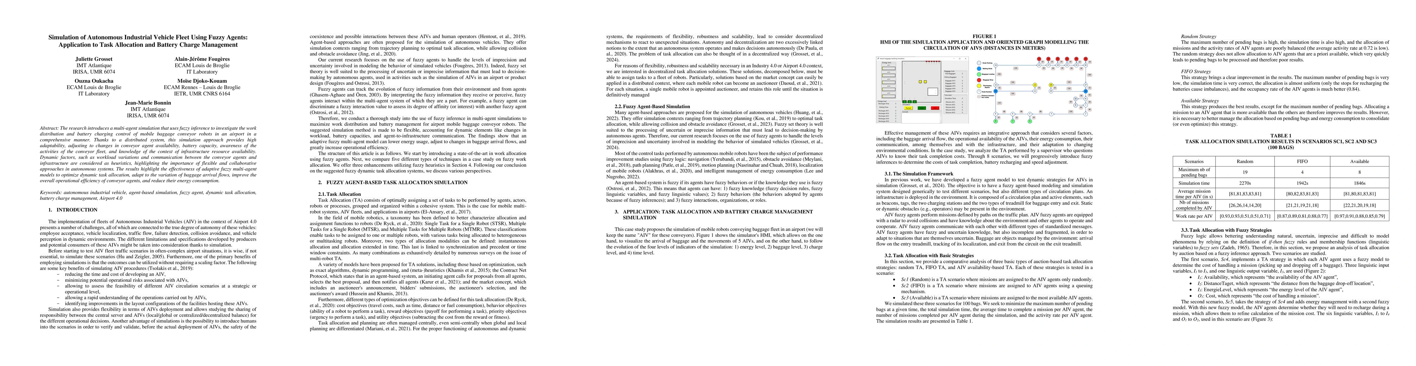 Thumbnail for Simulation of Autonomous Industrial Vehicle Fleet Using Fuzzy Agents:
  Application to Task Allocation and Battery Charge Management