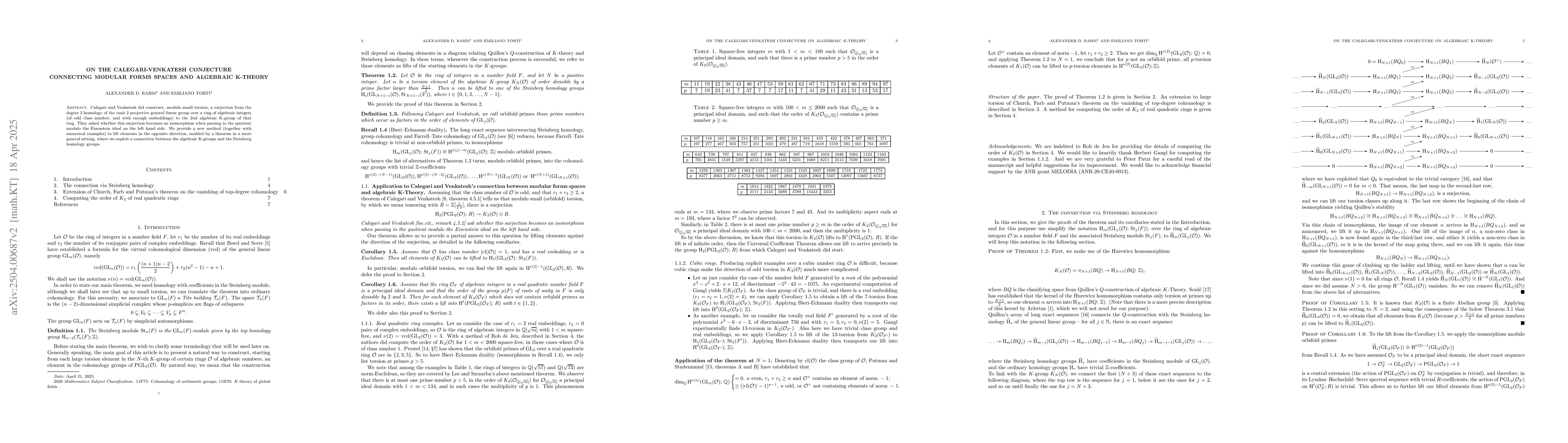Thumbnail for On the Calegari-Venkatesh conjecture connecting modular forms, spaces
  and algebraic K-theory