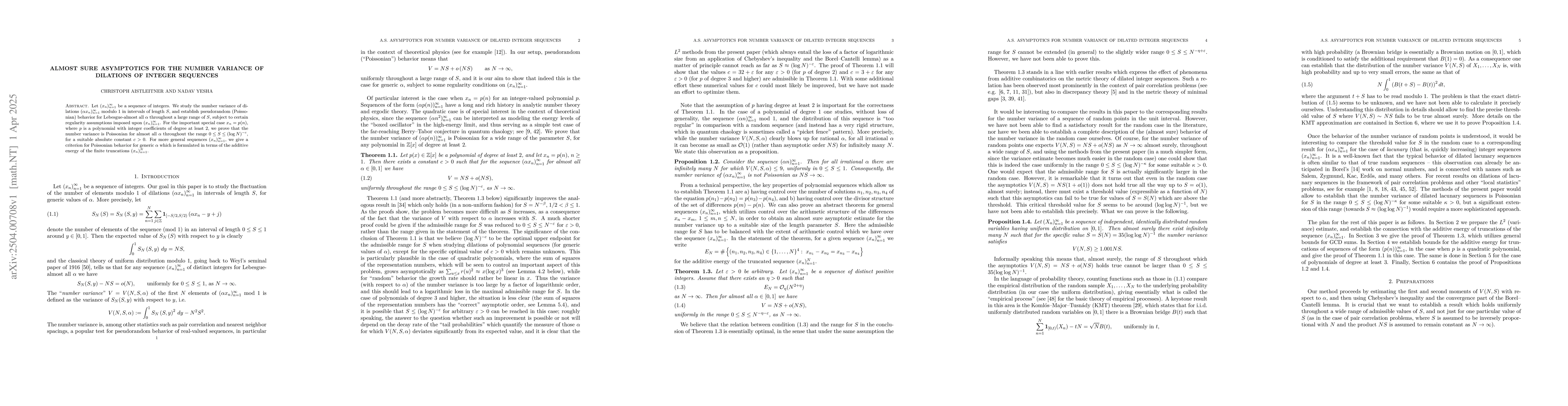 Thumbnail for Almost sure asymptotics for the number variance of dilations of integer
  sequences