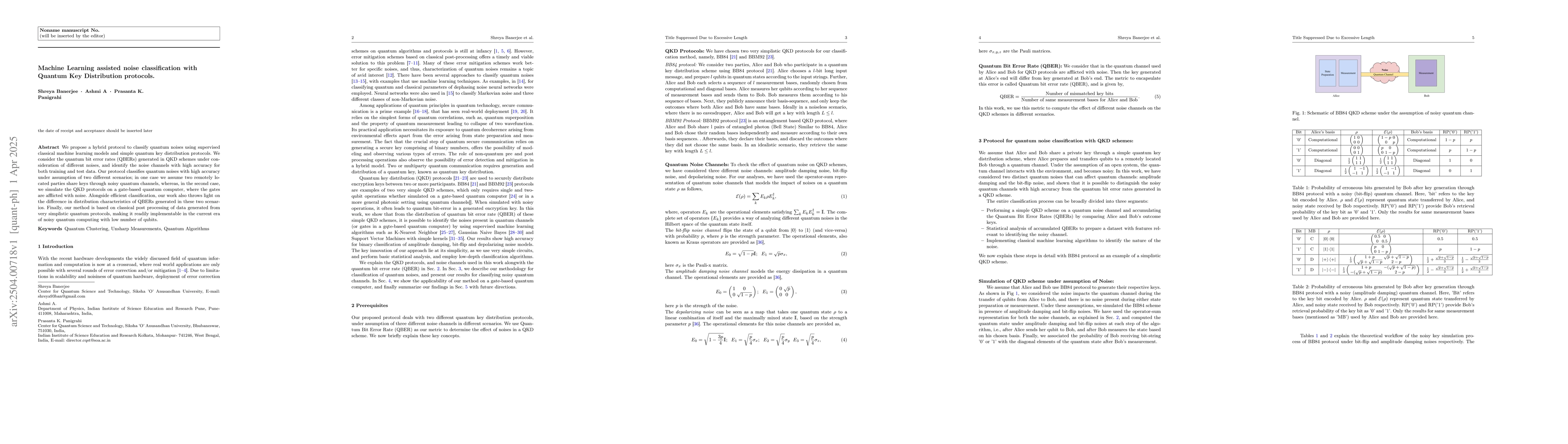 Thumbnail for Machine Learning assisted noise classification with Quantum Key
  Distribution protocols