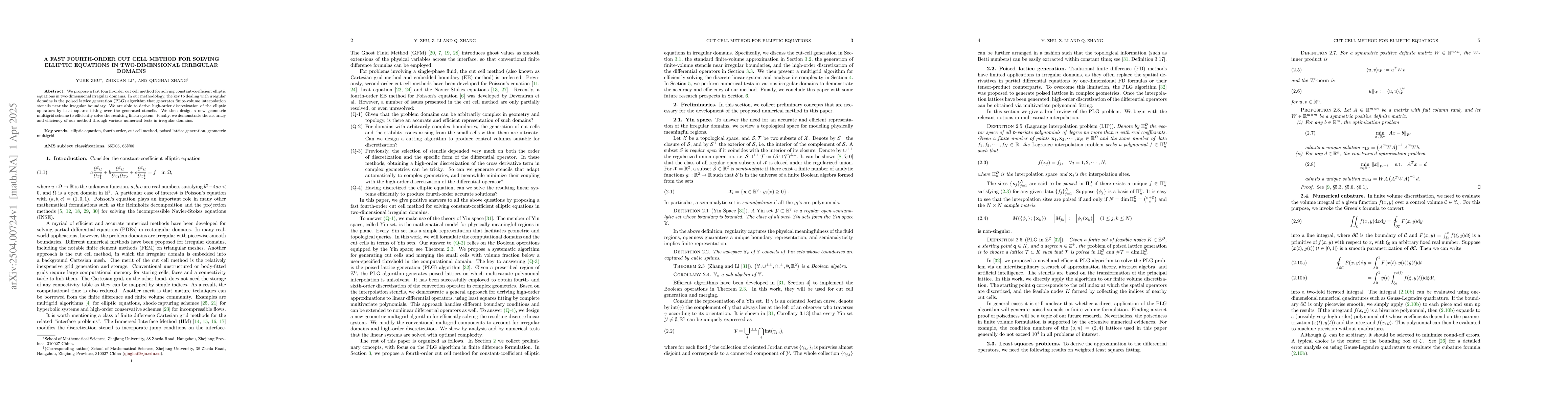 Thumbnail for A Fast Fourth-Order Cut Cell Method for Solving Elliptic Equations in
  Two-Dimensional Irregular Domains