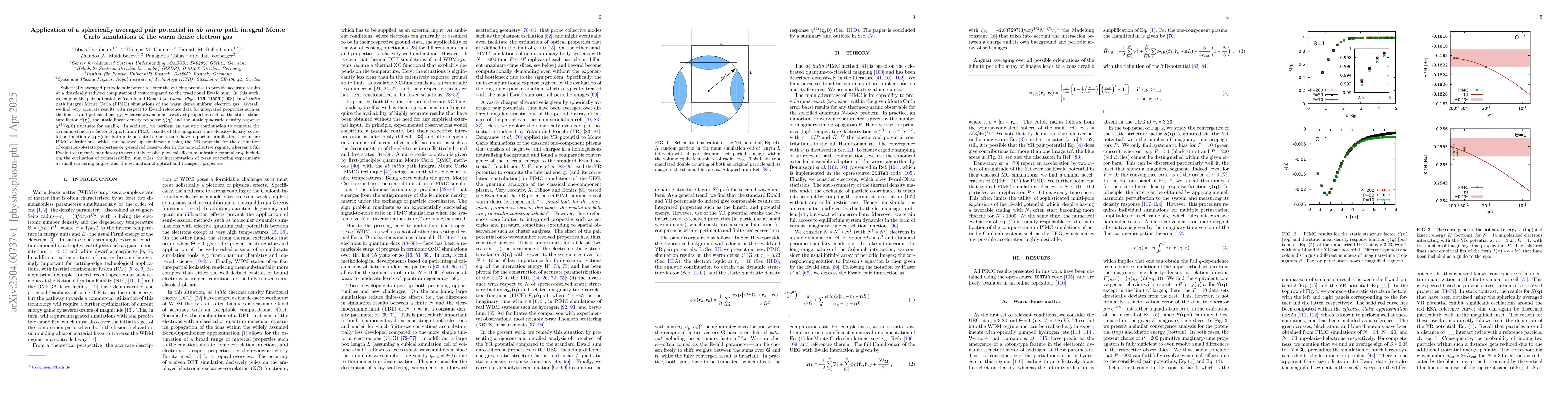 Thumbnail for Application of a spherically averaged pair potential in \emph{ab initio}
  path integral Monte Carlo simulations of the warm dense electron gas
