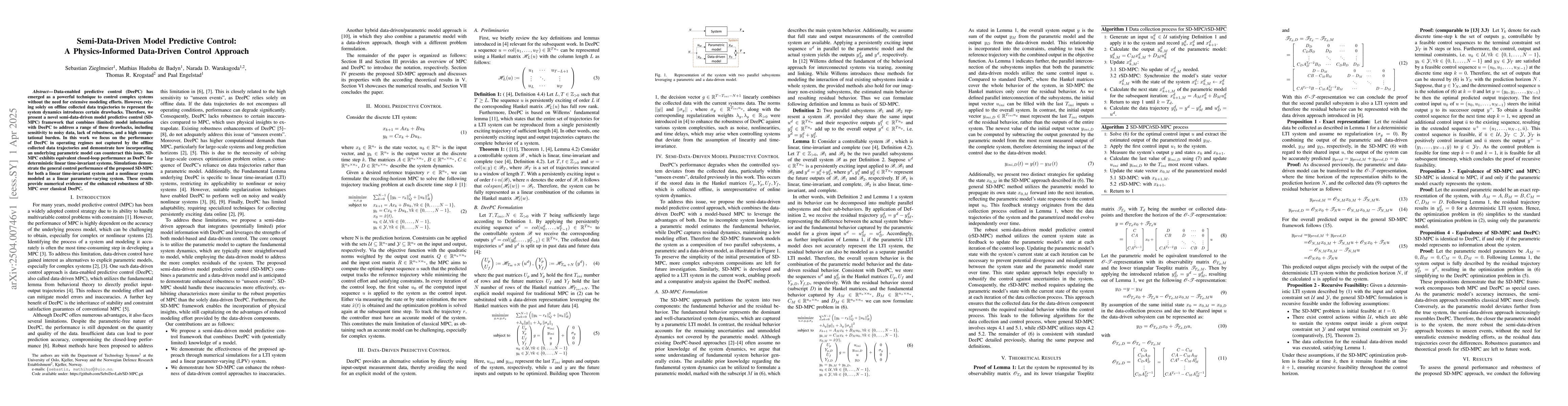 Thumbnail for Semi-Data-Driven Model Predictive Control: A Physics-Informed
  Data-Driven Control Approach