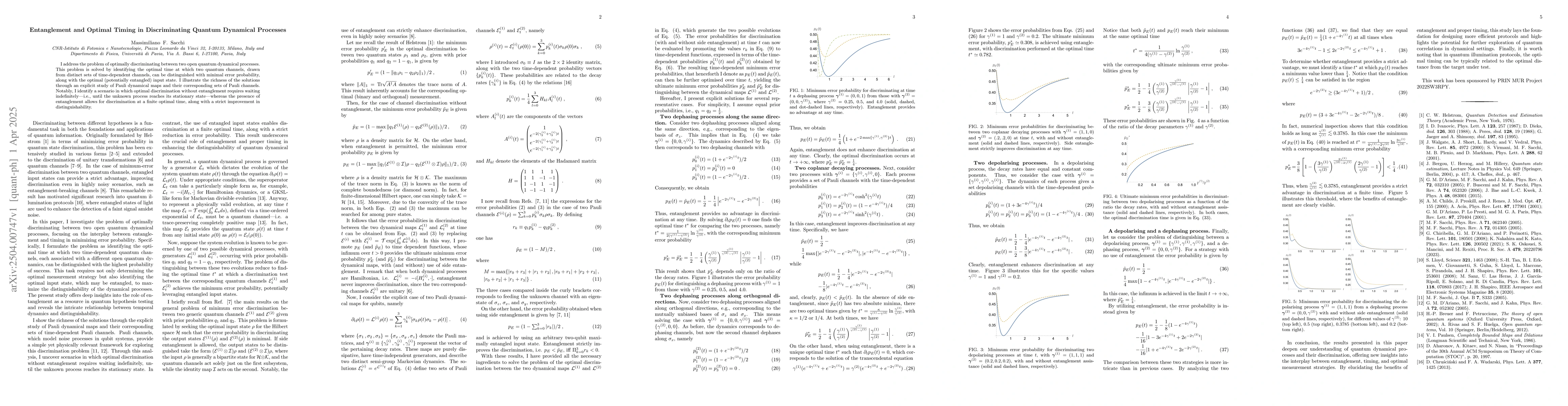 Thumbnail for Entanglement and Optimal Timing in Discriminating Quantum Dynamical
  Processes