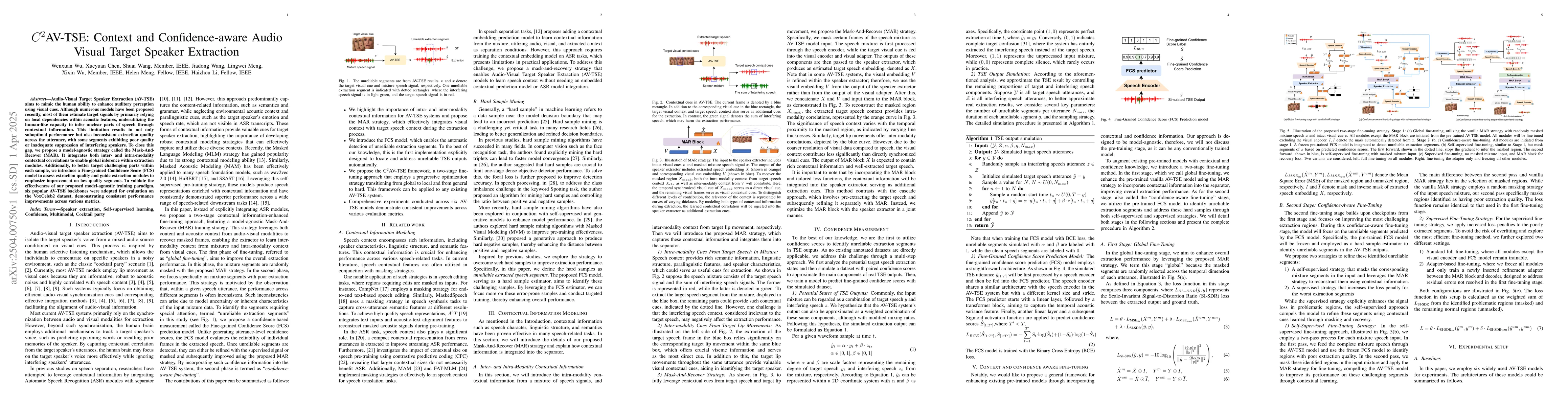 Thumbnail for $C^2$AV-TSE: Context and Confidence-aware Audio Visual Target Speaker
  Extraction