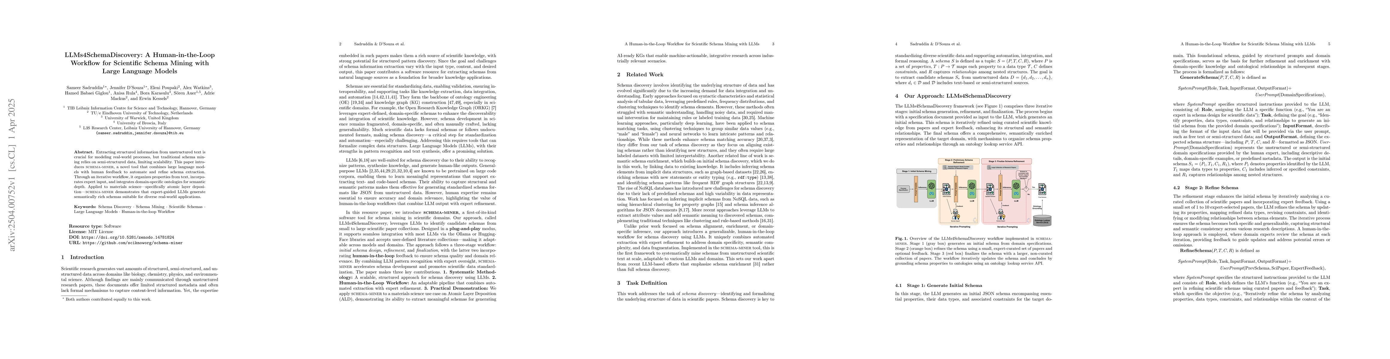 Thumbnail for LLMs4SchemaDiscovery: A Human-in-the-Loop Workflow for Scientific Schema
  Mining with Large Language Models