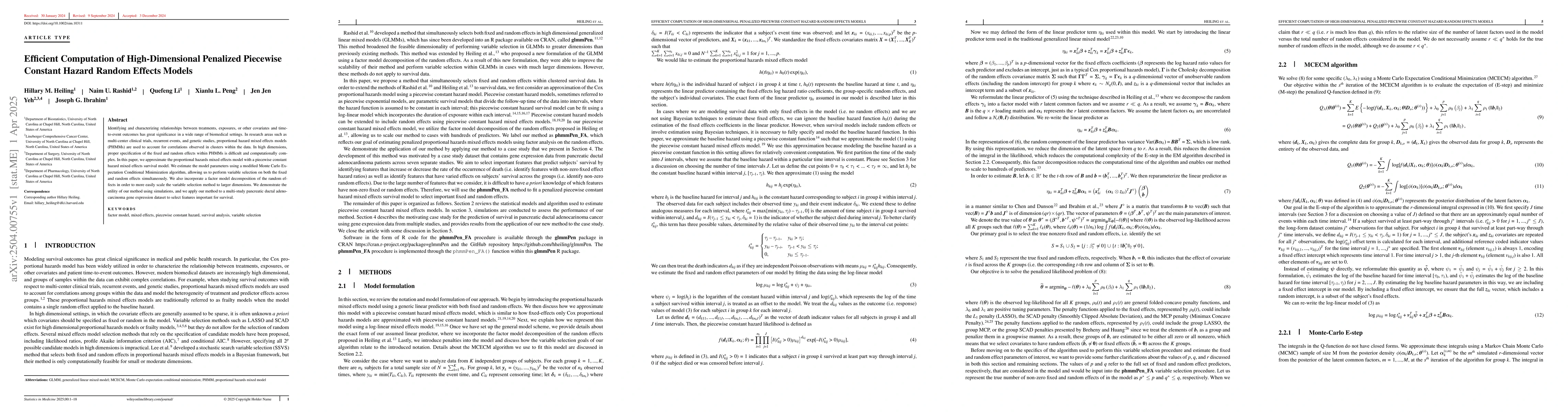 Thumbnail for Efficient computation of high-dimensional penalized piecewise constant
  hazard random effects models