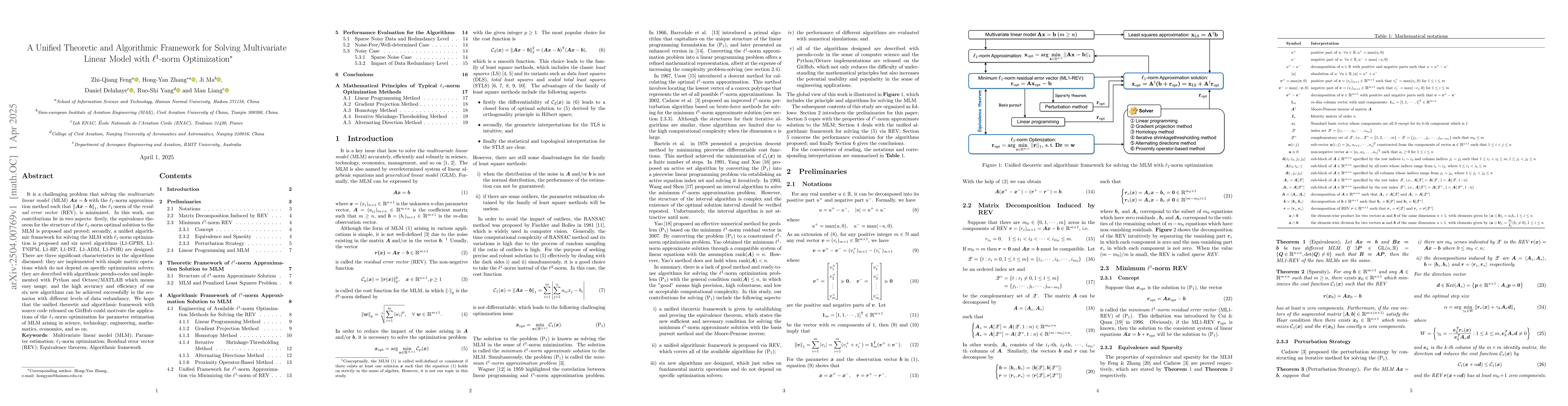 Thumbnail for A Unified Theoretic and Algorithmic Framework for Solving Multivariate
  Linear Model with $\ell^1$-norm Optimization