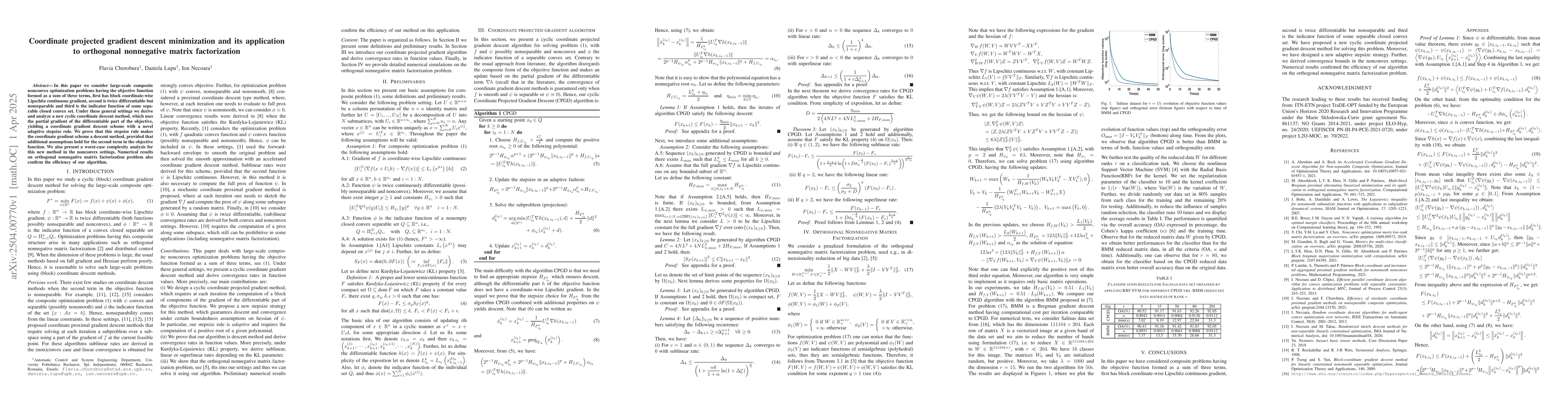 Thumbnail for Coordinate projected gradient descent minimization and its application
  to orthogonal nonnegative matrix factorization