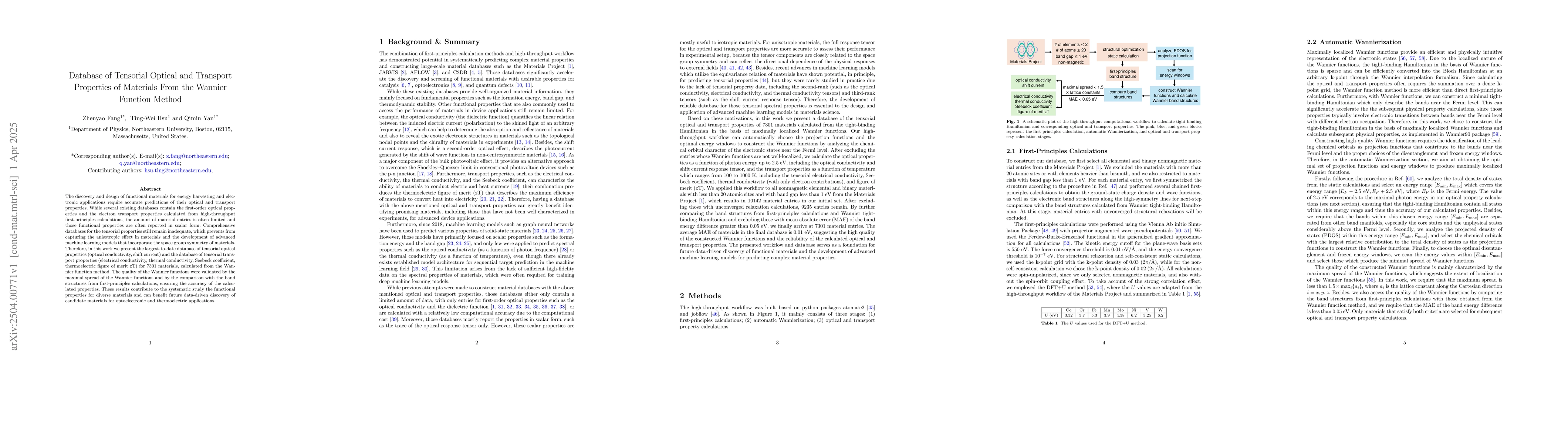 Thumbnail for Database of Tensorial Optical and Transport Properties of Materials From
  the Wannier Function Method