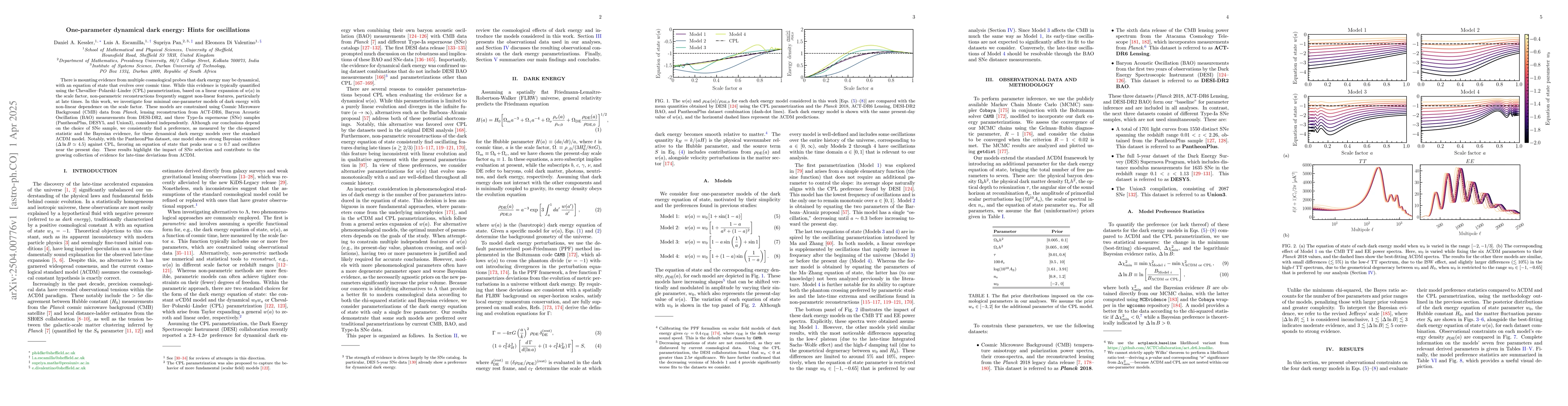 Thumbnail for One-parameter dynamical dark energy: Hints for oscillations