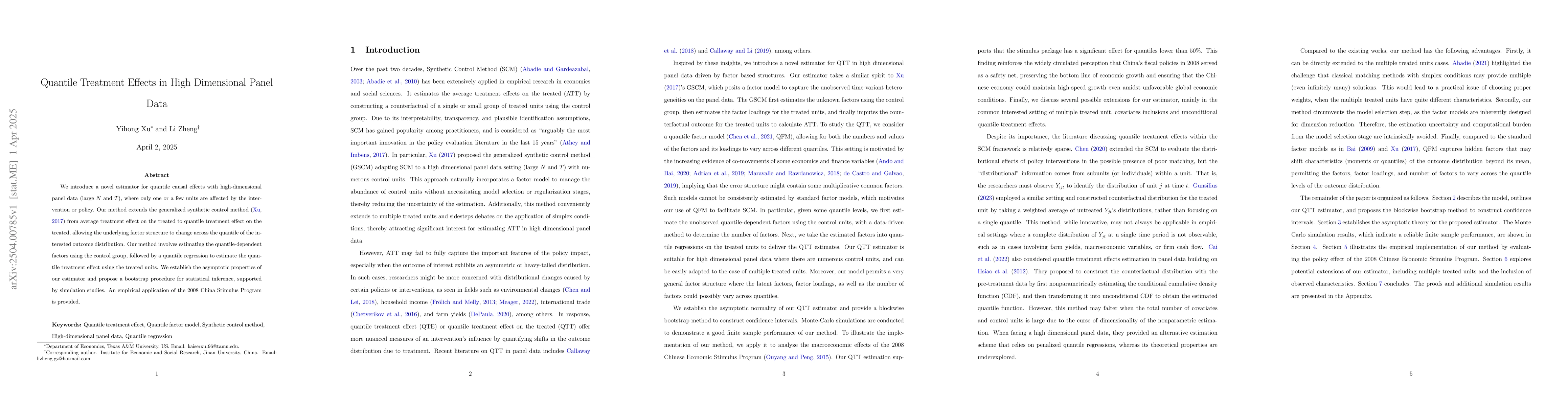 Thumbnail for Quantile Treatment Effects in High Dimensional Panel Data