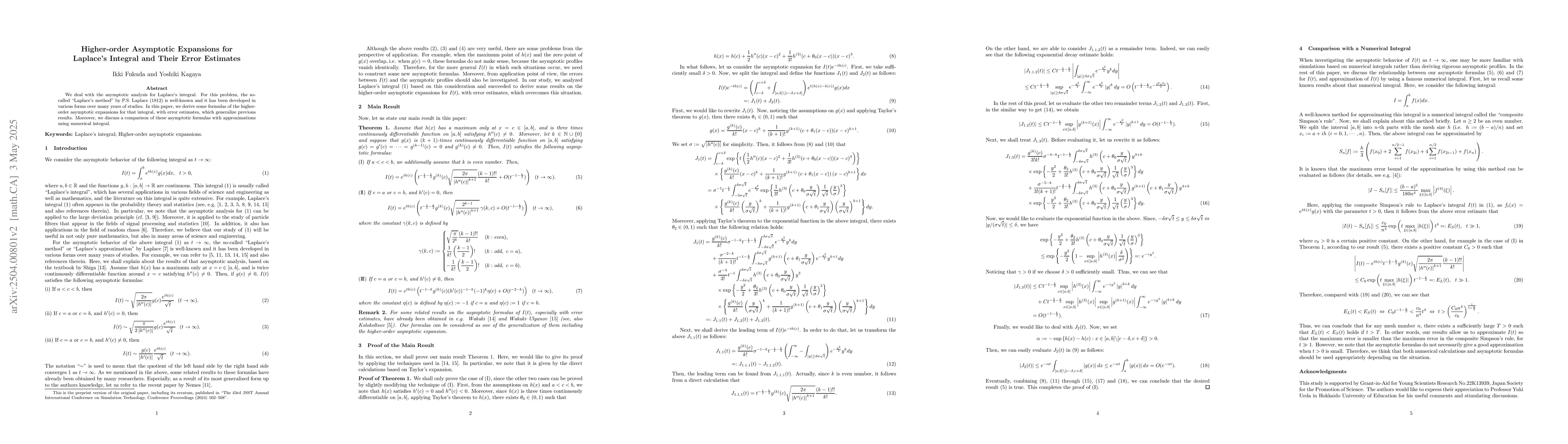Thumbnail for Higher-order asymptotic expansions for Laplace's integral and their
  error estimates