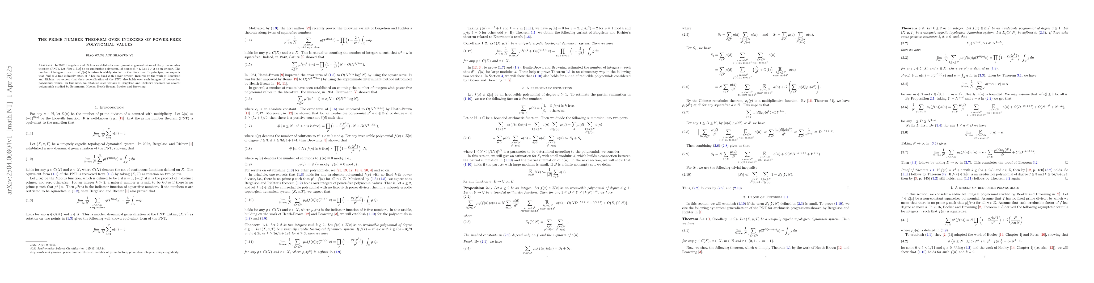 Thumbnail for The prime number theorem over integers of power-free polynomial values