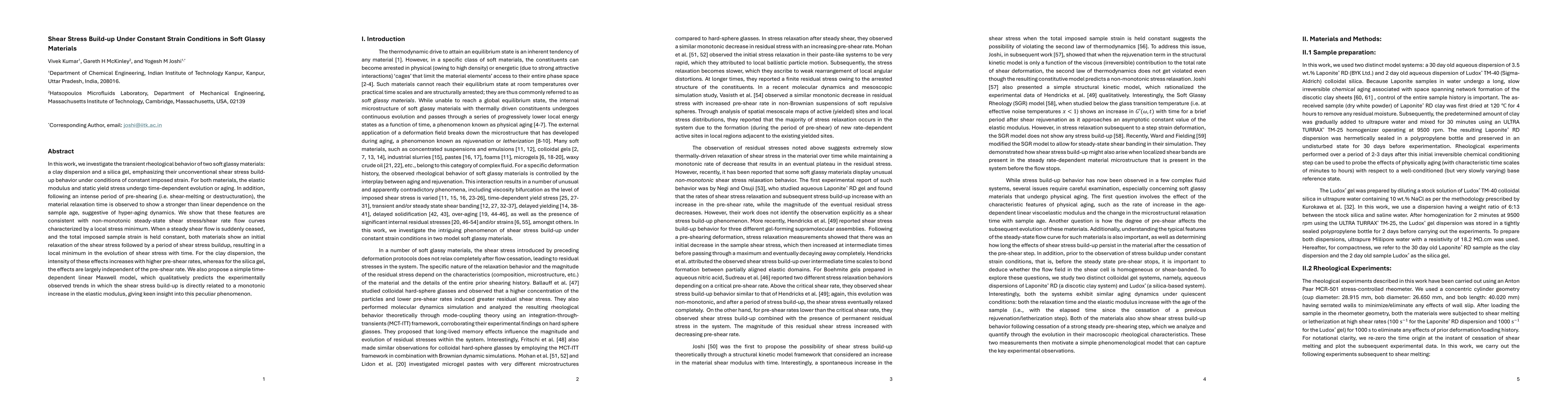 Thumbnail for Shear Stress Build-up Under Constant Strain Conditions in Soft Glassy
  Materials