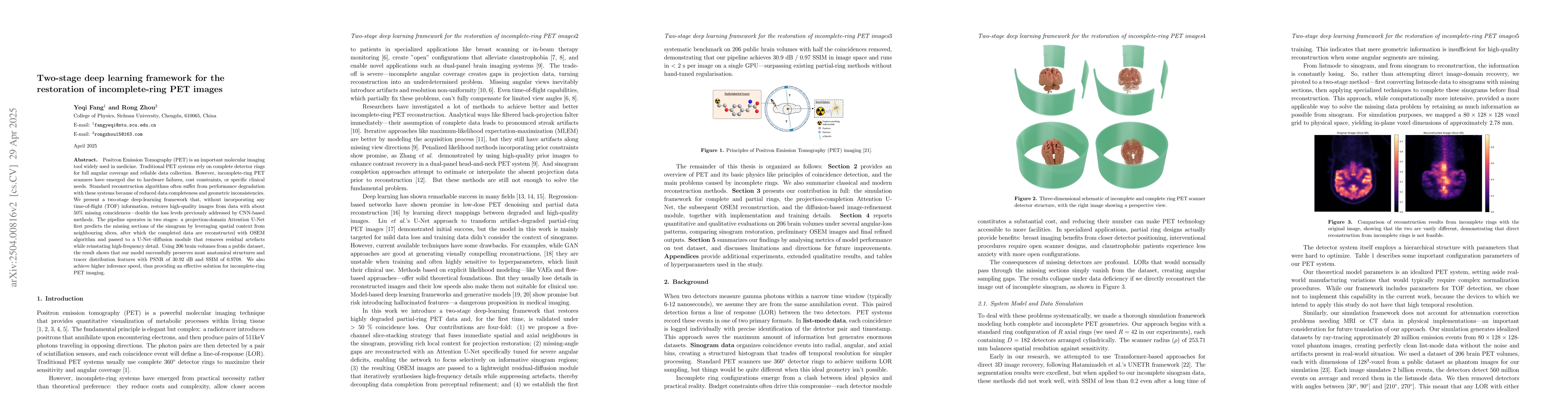 Thumbnail for Two-stage deep learning framework for the restoration of incomplete-ring
  PET images
