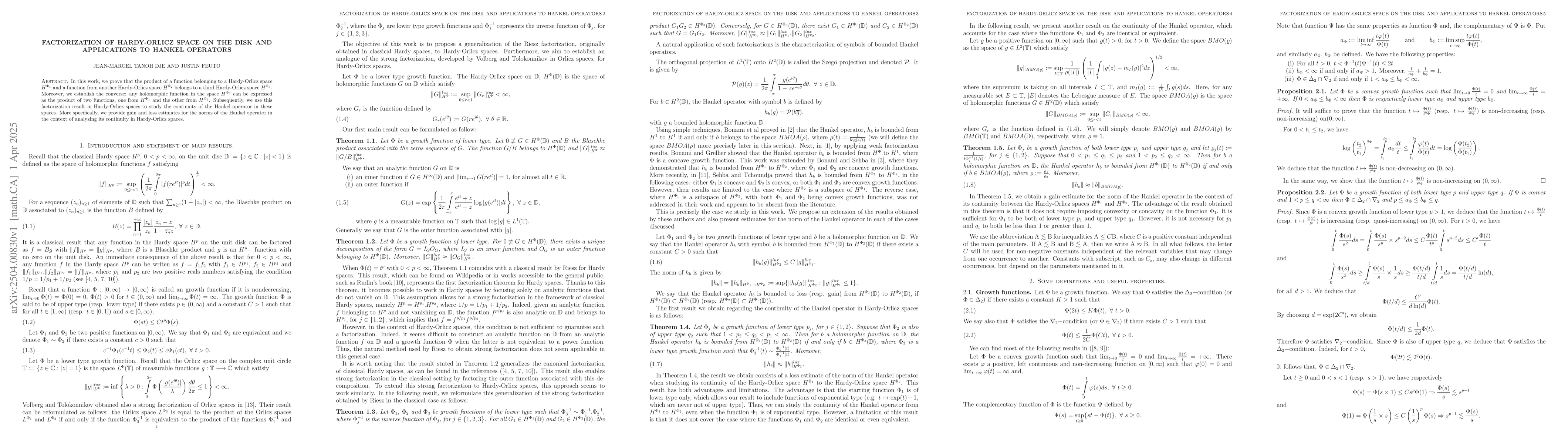 Thumbnail for Factorization of Hardy-Orlicz Space on the Disk and applications to
  Hankel Operators