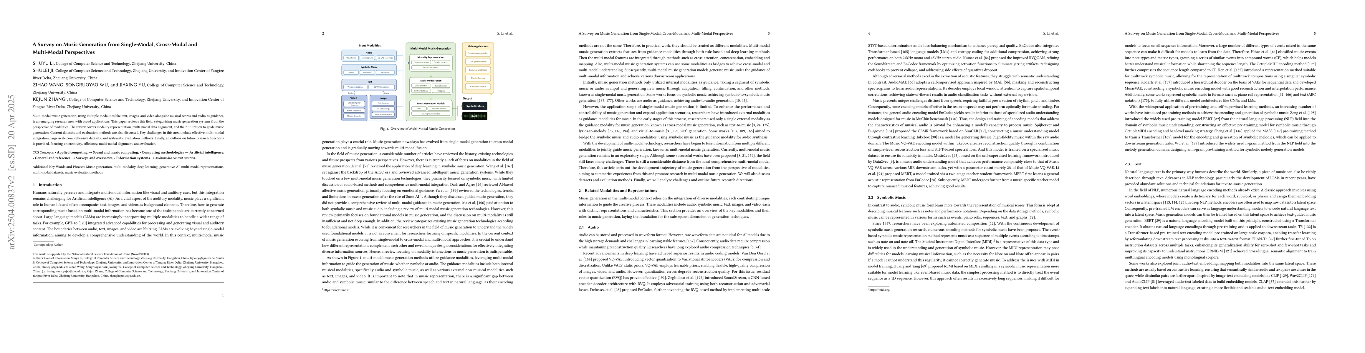 Thumbnail for A Survey on Music Generation from Single-Modal, Cross-Modal, and
  Multi-Modal Perspectives