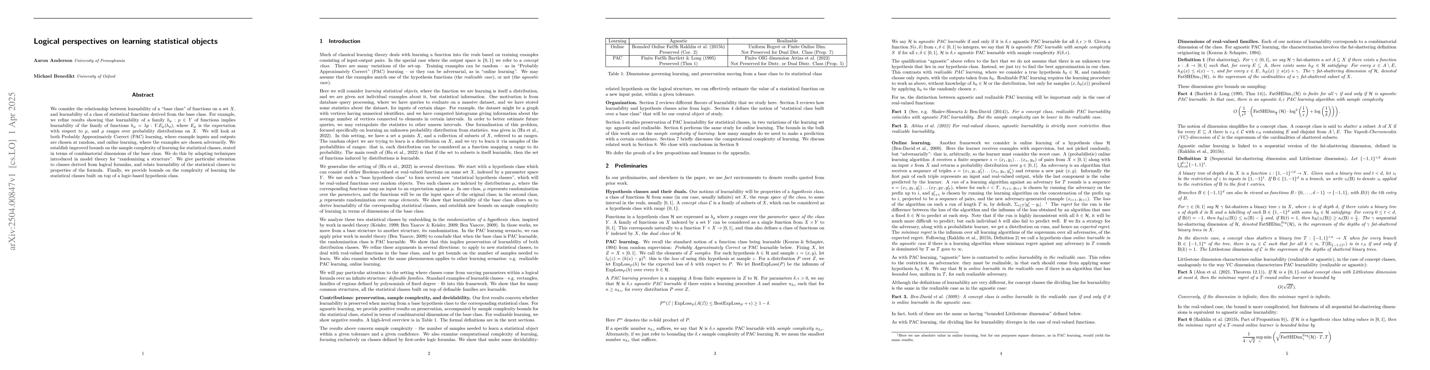 Thumbnail for Logical perspectives on learning statistical objects