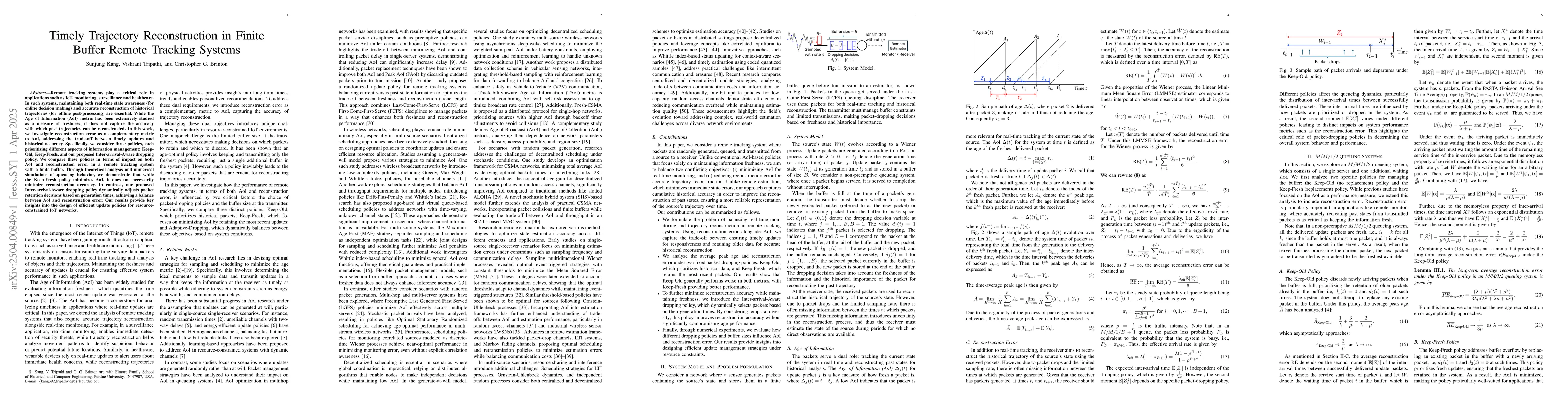 Thumbnail for Timely Trajectory Reconstruction in Finite Buffer Remote Tracking
  Systems