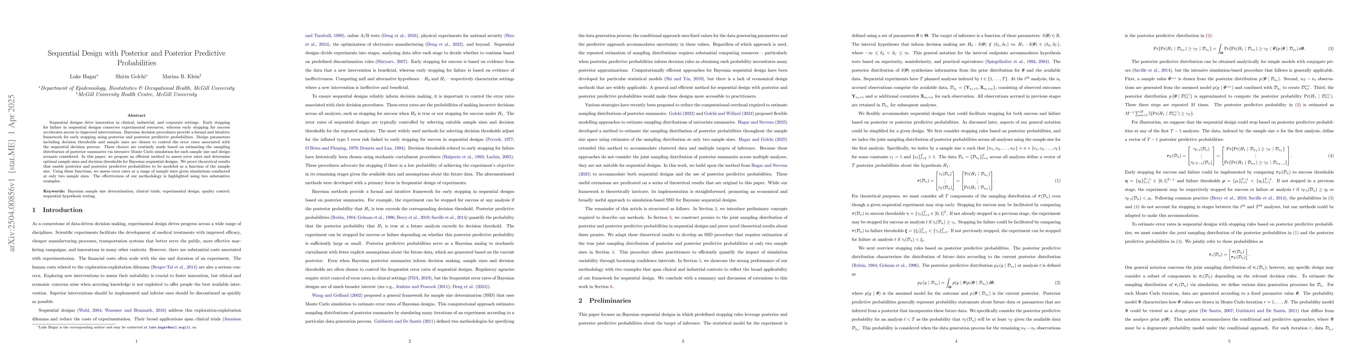 Thumbnail for Sequential Design with Posterior and Posterior Predictive Probabilities