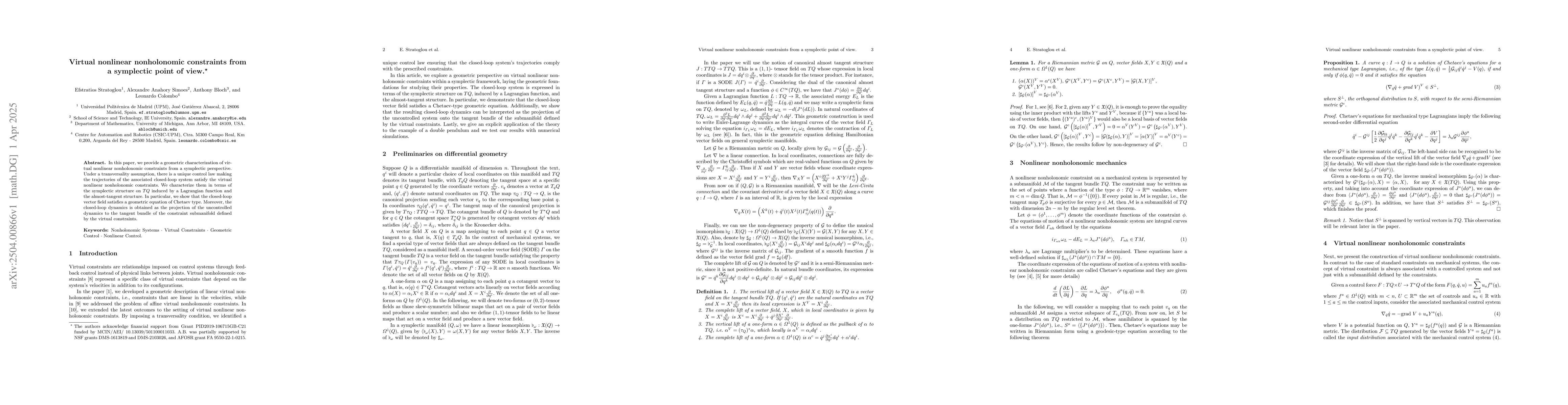 Thumbnail for Virtual nonlinear nonholonomic constraints from a symplectic point of
  view