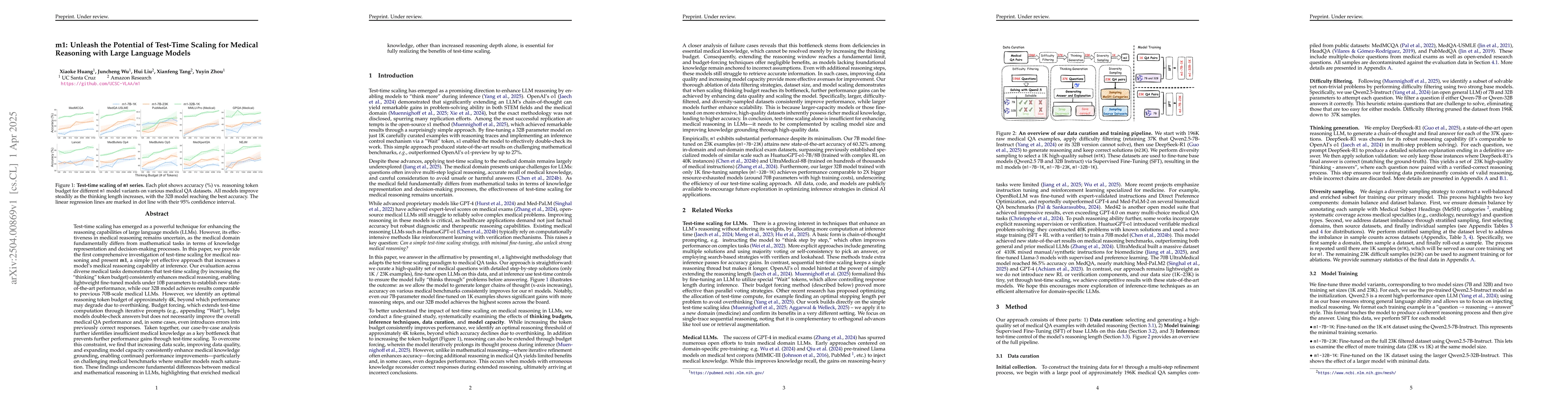 Thumbnail for m1: Unleash the Potential of Test-Time Scaling for Medical Reasoning
  with Large Language Models