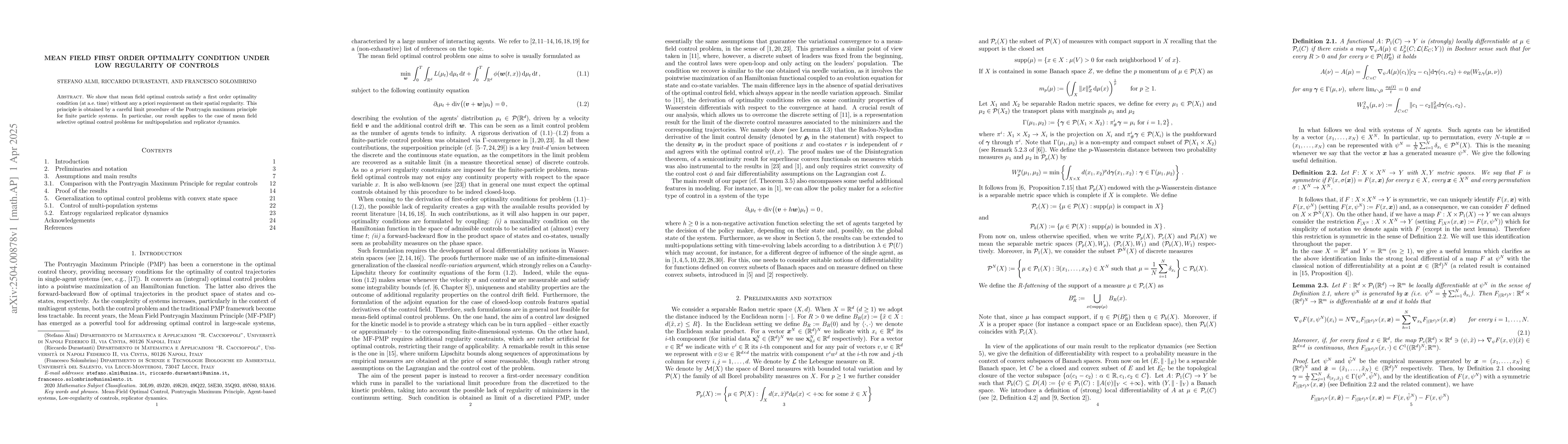 Thumbnail for Mean field first order optimality condition under low regularity of
  controls