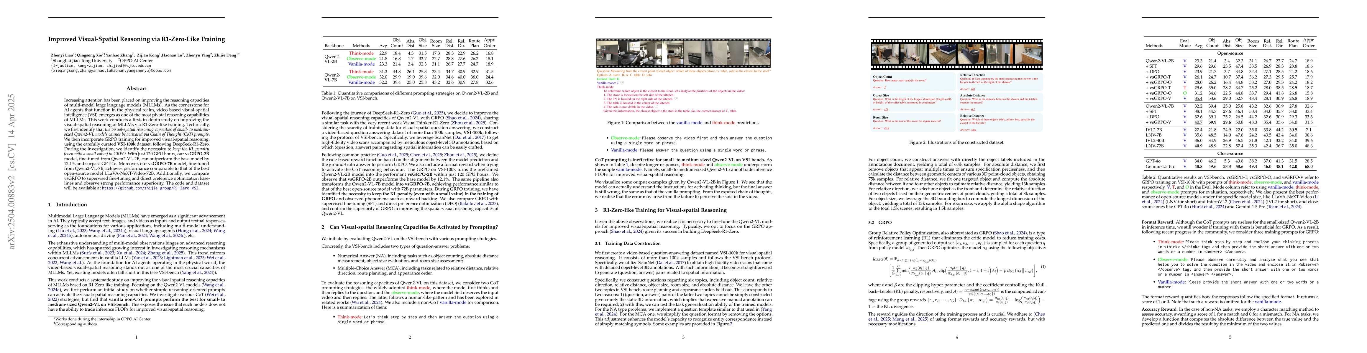 Thumbnail for Improved Visual-Spatial Reasoning via R1-Zero-Like Training