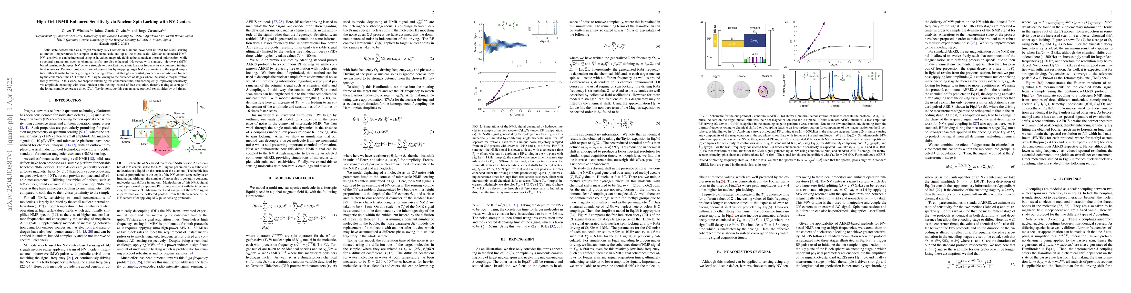 Thumbnail for High-Field NMR Enhanced Sensitivity via Nuclear Spin Locking with NV
  Centers
