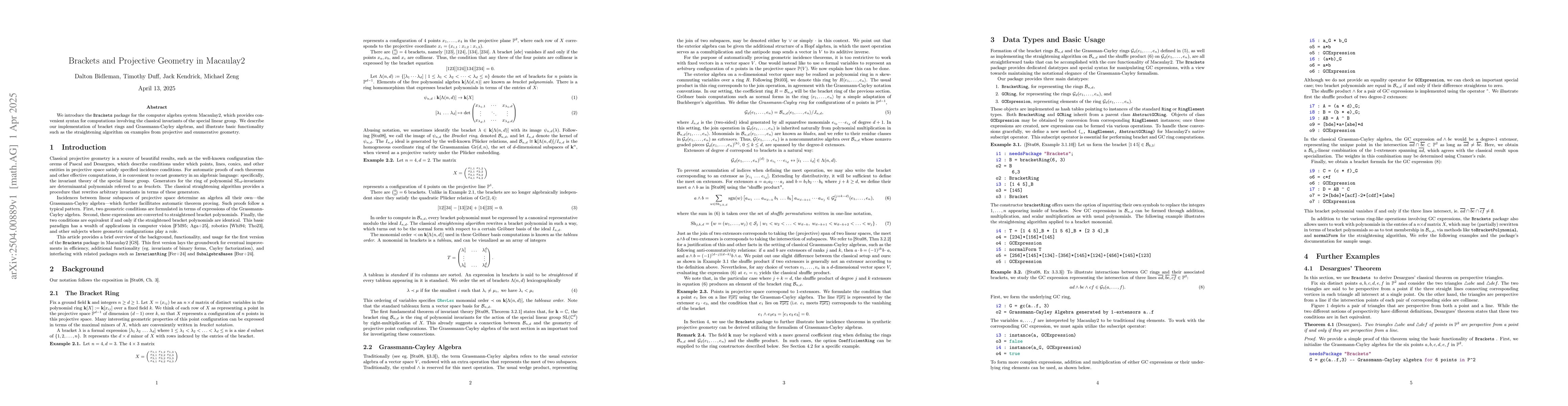 Thumbnail for Brackets and Projective Geometry in Macaulay2