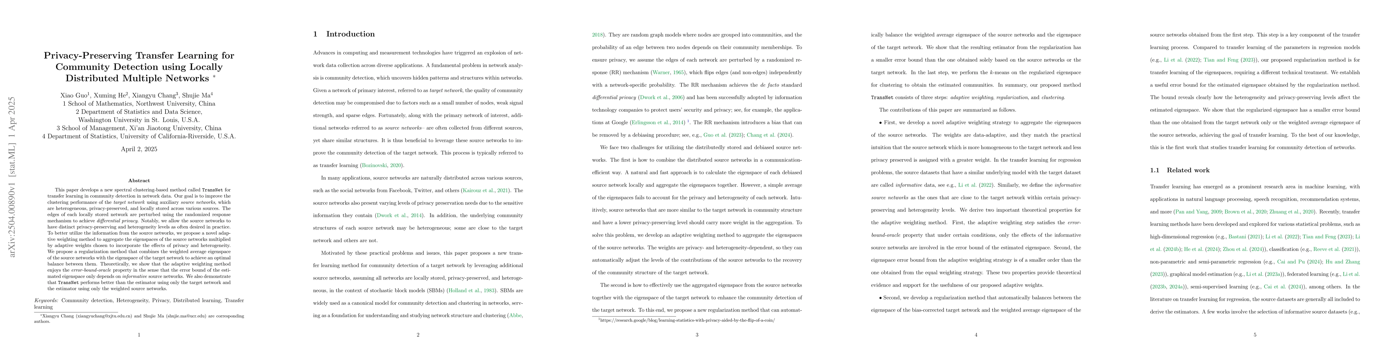 Thumbnail for Privacy-Preserving Transfer Learning for Community Detection using
  Locally Distributed Multiple Networks