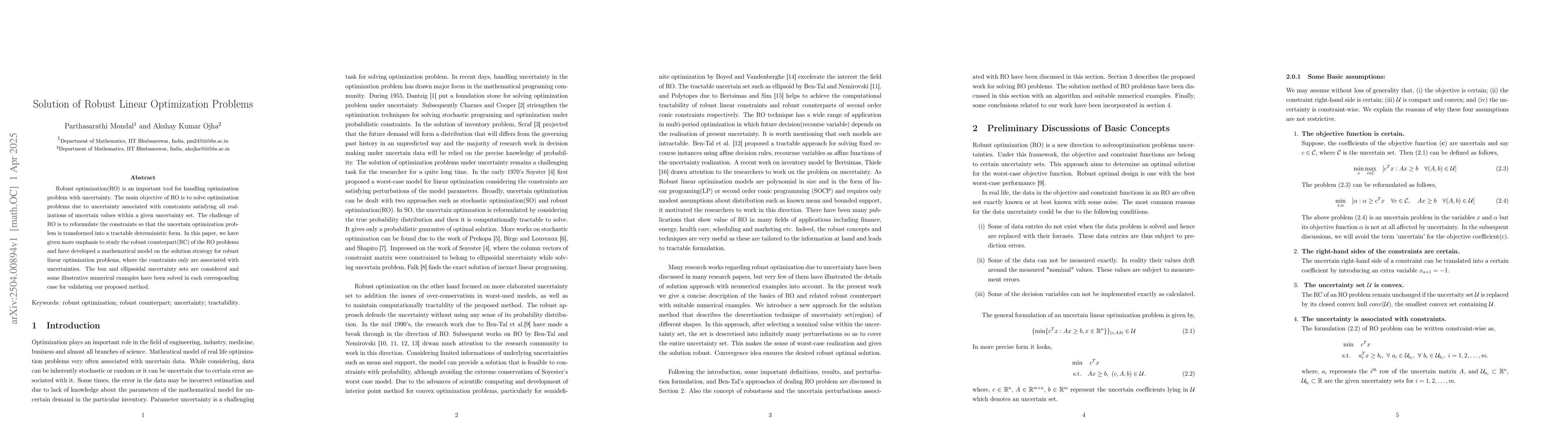 Thumbnail for Solution of Robust Linear Optimization Problems