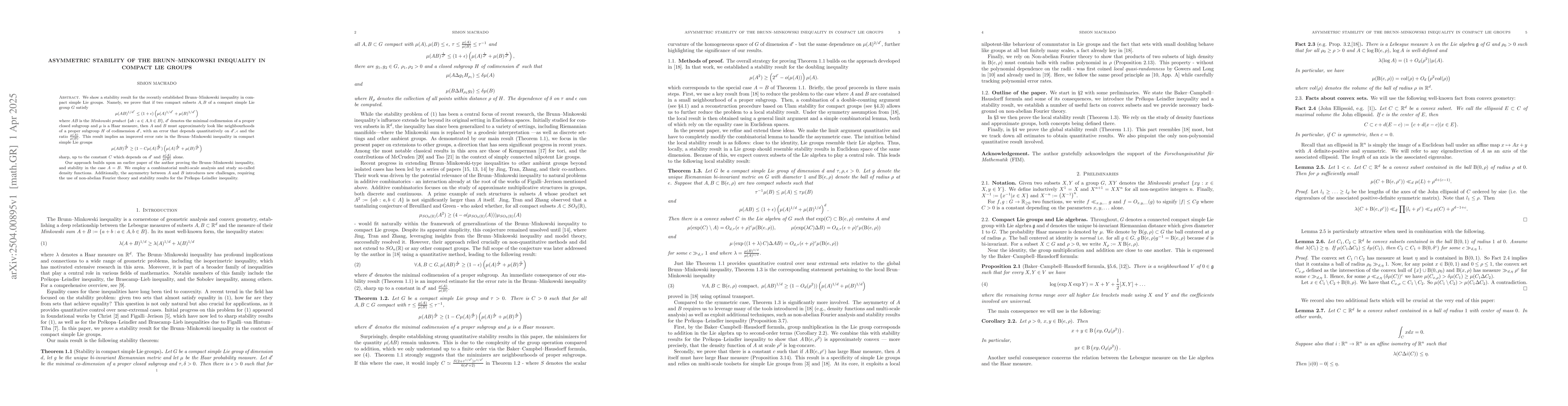 Thumbnail for Asymmetric stability of the Brunn--Minkowski inequality in compact Lie
  groups