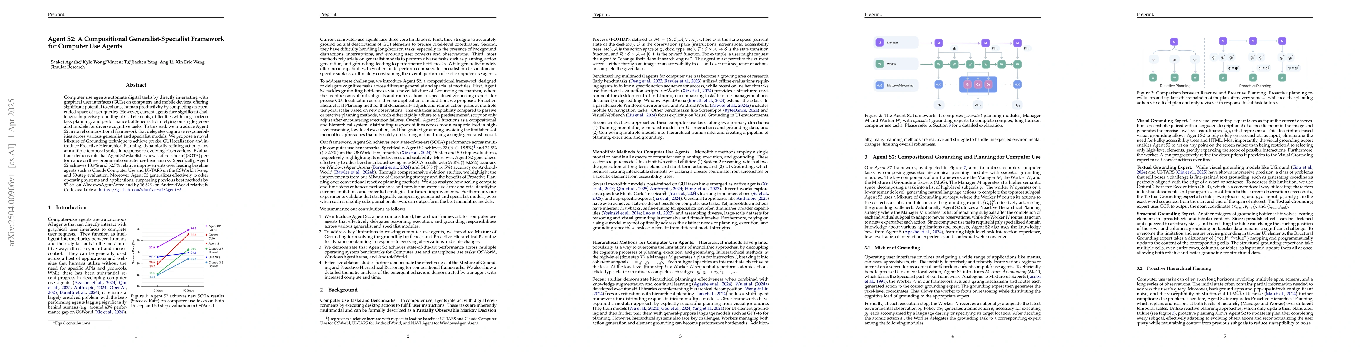 Thumbnail for Agent S2: A Compositional Generalist-Specialist Framework for Computer
  Use Agents