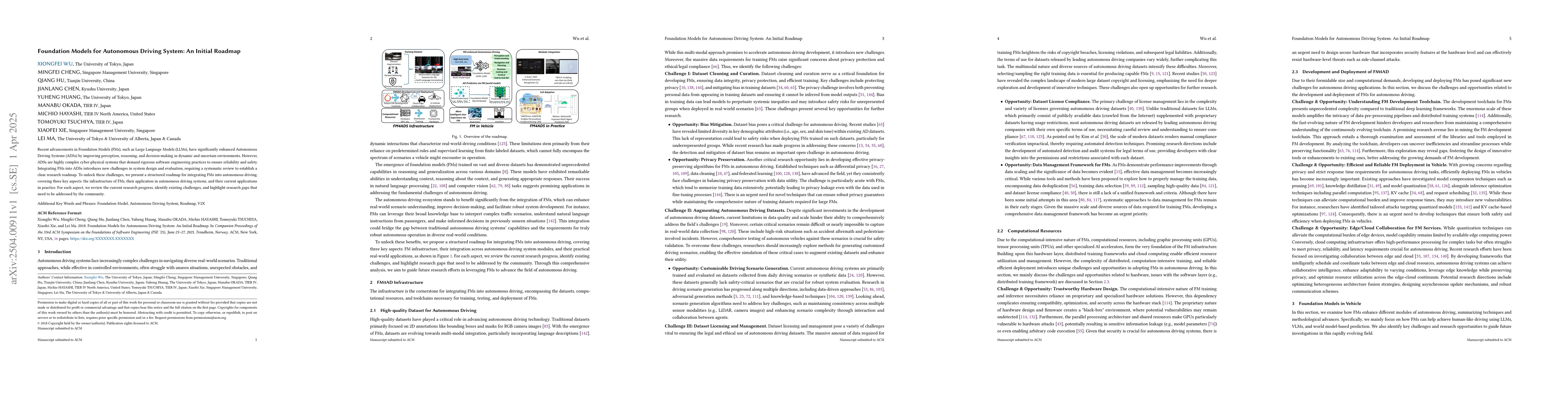 Thumbnail for Foundation Models for Autonomous Driving System: An Initial Roadmap