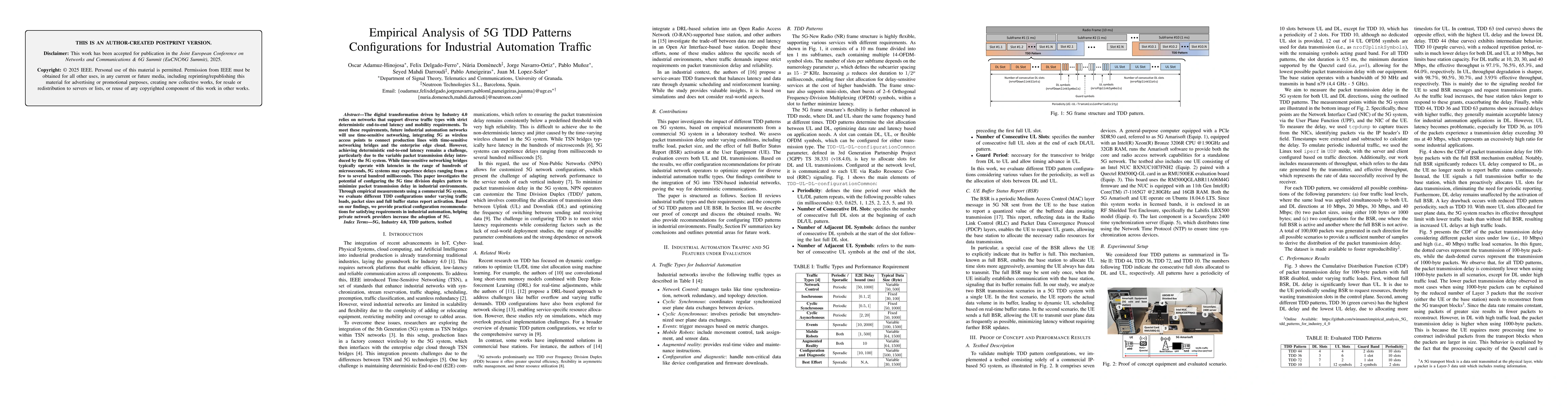 Thumbnail for Empirical Analysis of 5G TDD Patterns Configurations for Industrial
  Automation Traffic