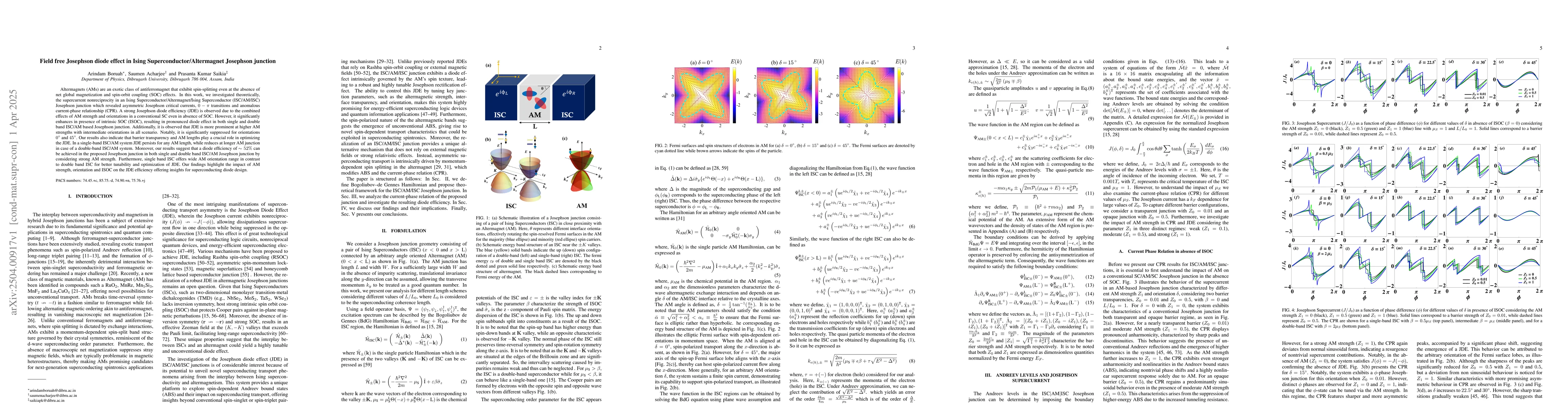 Thumbnail for Field free Josephson diode effect in Ising Superconductor/Altermagnet
  Josephson junction