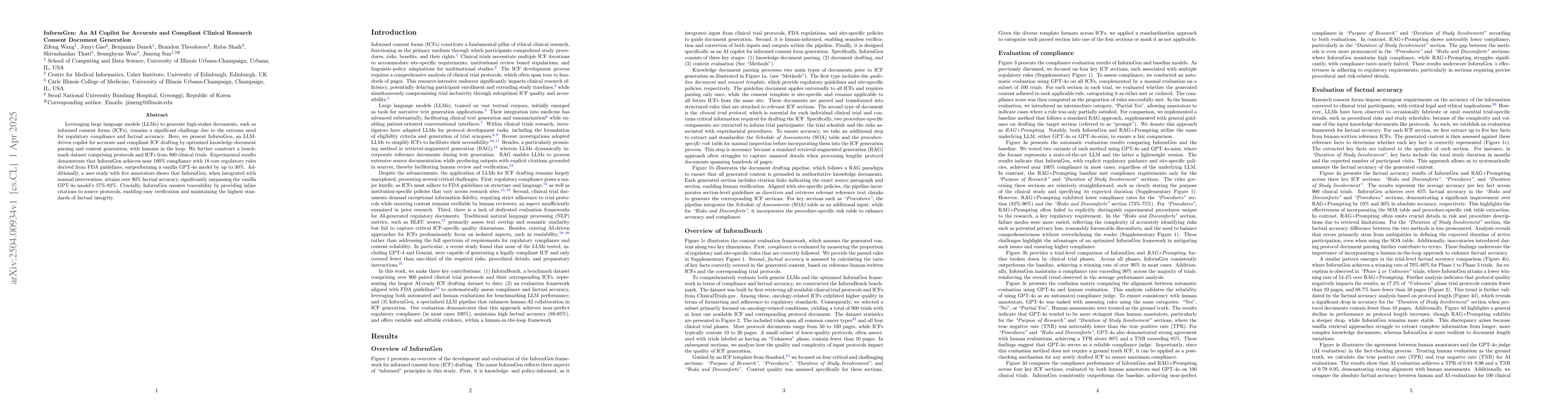 Thumbnail for InformGen: An AI Copilot for Accurate and Compliant Clinical Research
  Consent Document Generation