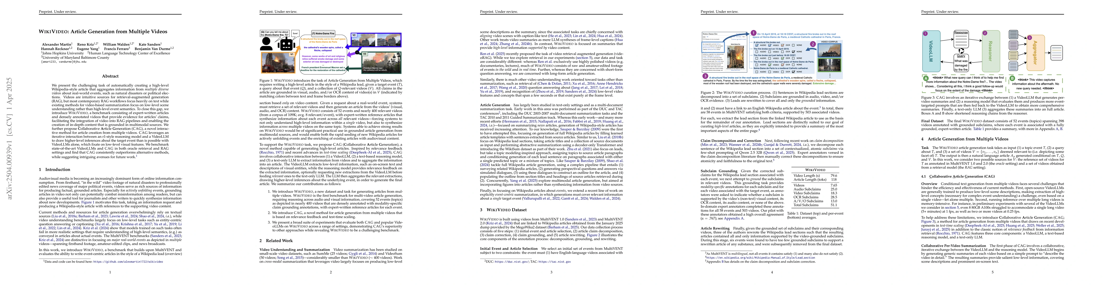 Thumbnail for WikiVideo: Article Generation from Multiple Videos