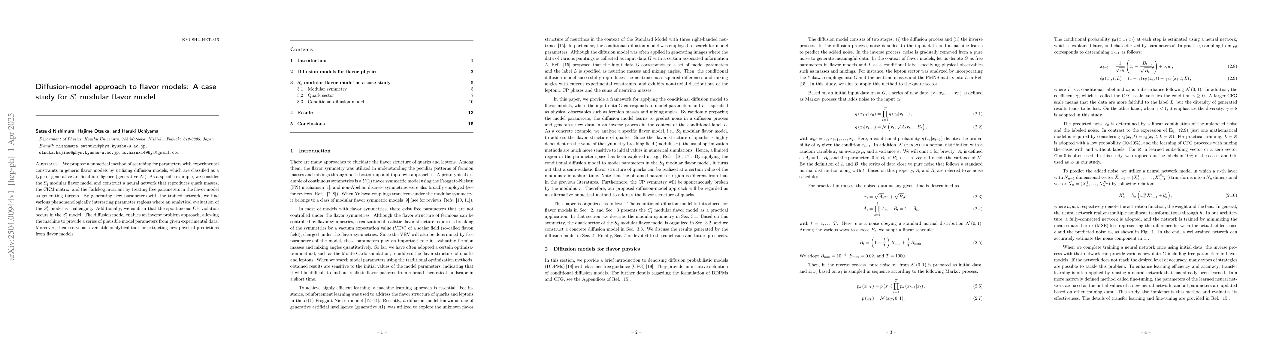 Thumbnail for Diffusion-model approach to flavor models: A case study for $S_4^\prime$
  modular flavor model