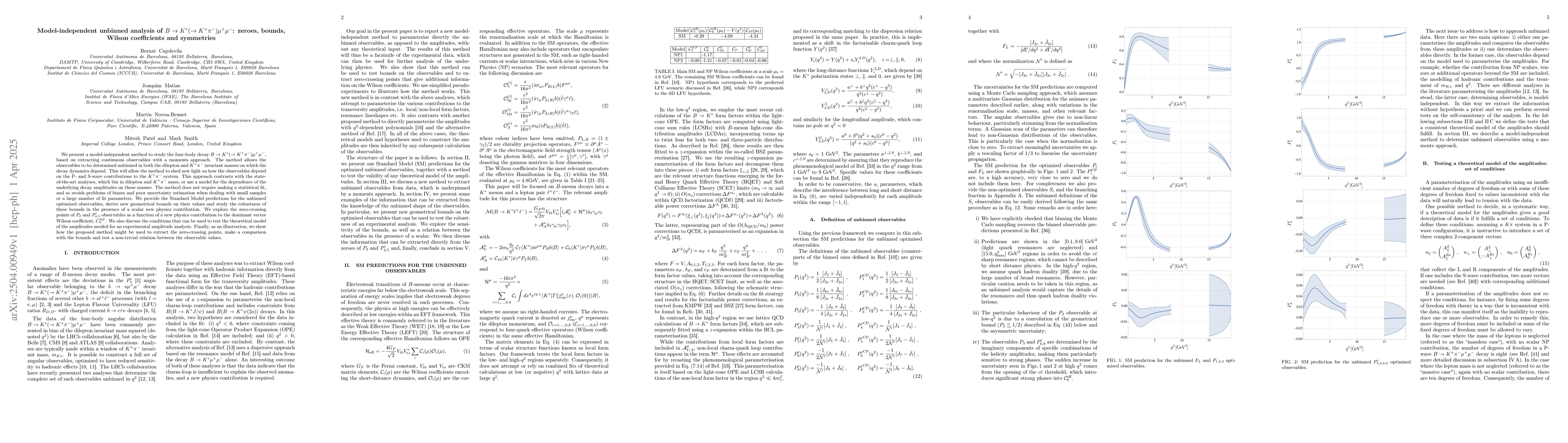 Thumbnail for Model-independent unbinned analysis of $B \to K^*(\to
  K^+π^-)μ^+μ^-$: zeroes, bounds, Wilson coefficients and symmetries
