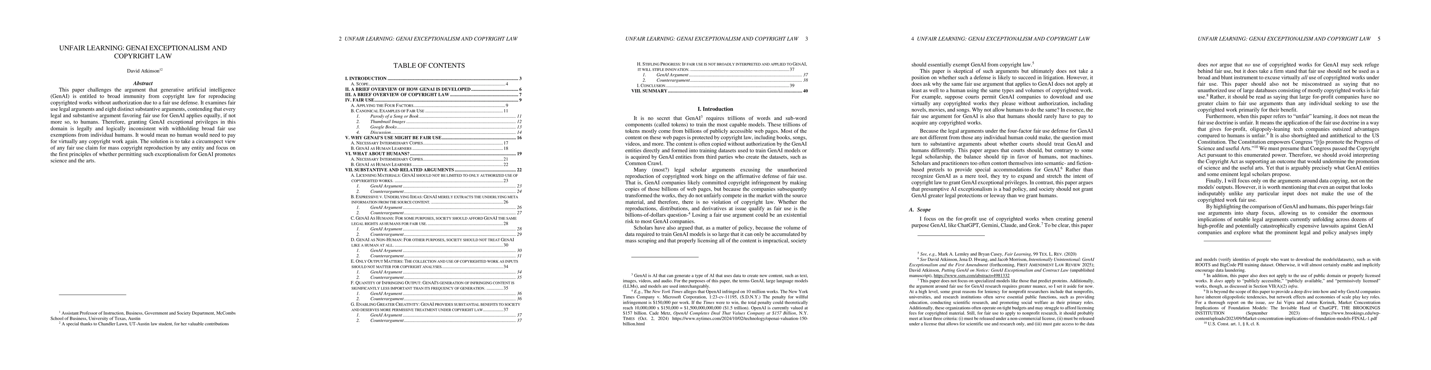 Thumbnail for Unfair Learning: GenAI Exceptionalism and Copyright Law
